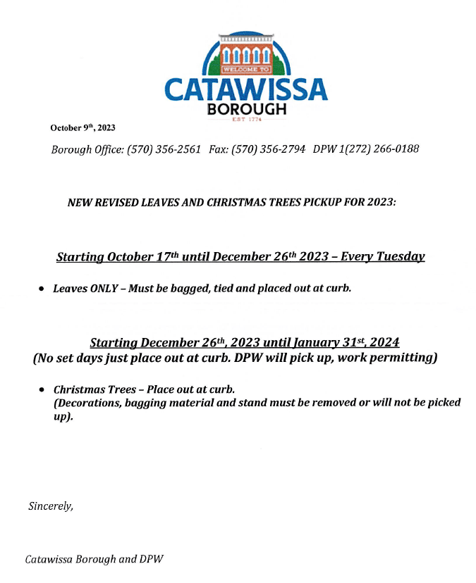News & Events Catawissa Borough, Pennsylvania Established 1774